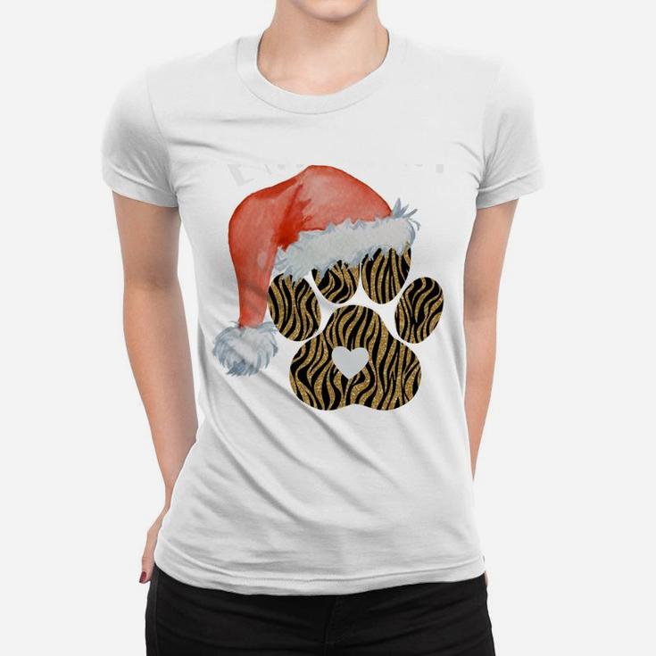 Funny Santa Hat Dog Cat Paw Print Tshirt Christmas Clothes Sweatshirt Women T-shirt