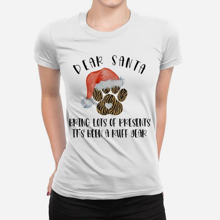 Funny Santa Hat Dog Cat Paw Print Tshirt Christmas Clothes Women T-shirt