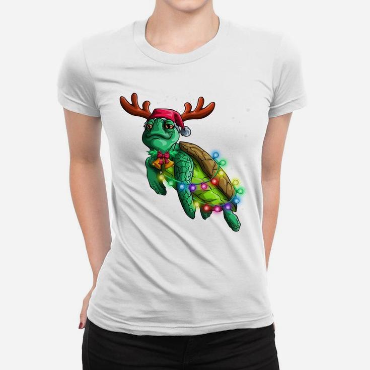 Funny Sea Turtle Christmas Lights Santa Hat Turtle Xmas Gift Sweatshirt Women T-shirt