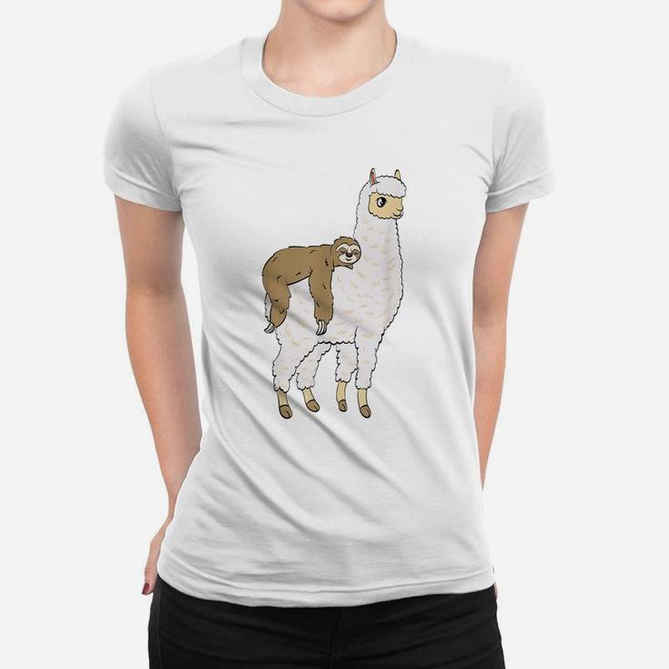 Funny Sloth On Alpaca Llama Taking A Nap Gift Animal Women T-shirt