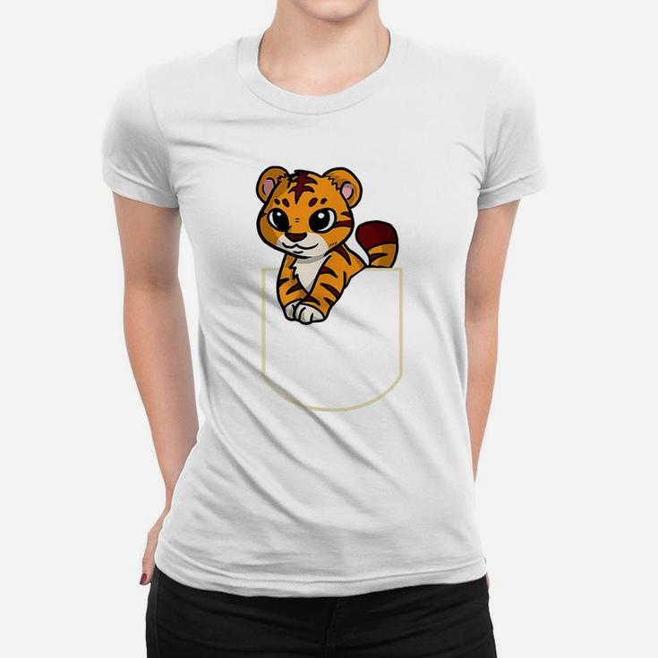 Funny Tiger In The Pocket Gift Cat Pocket Women T-shirt