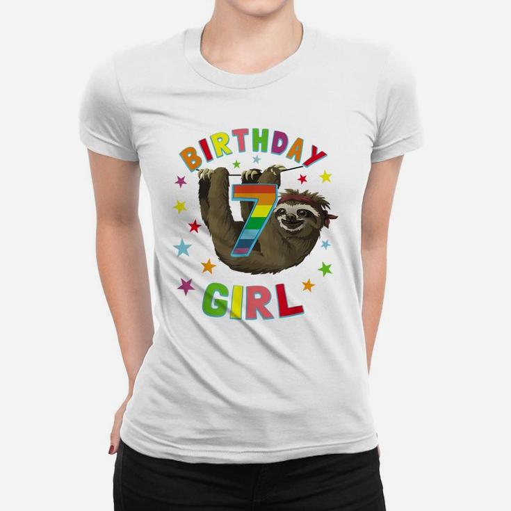 Girl Birthday Sloth 7 Year Old B-Day Party Kids Awesome Gift Women T-shirt