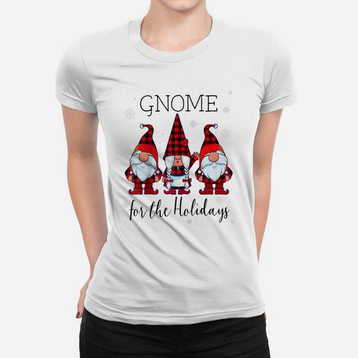 Gnome For The Holidays Buffalo Plaid 3 Gnomes Christmas Xmas Raglan Baseball Tee Women T-shirt