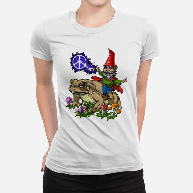 Gnome Riding Frog Hippie Peace Fantasy Psychedelic Forest Sweatshirt Women T-shirt