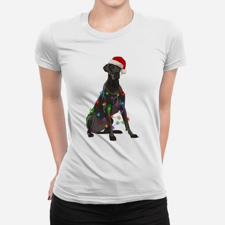 Great Dane Christmas Lights Xmas Dog Lover Santa Hat Women T-shirt