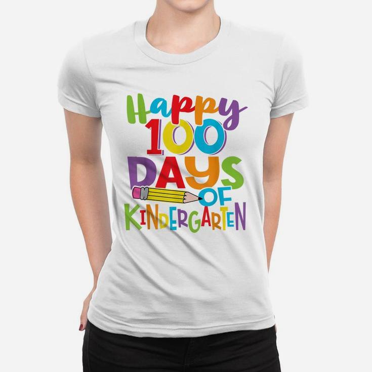 Happy 100 Days Of Kindergarten Teacher And Kids Colorful Women T-shirt
