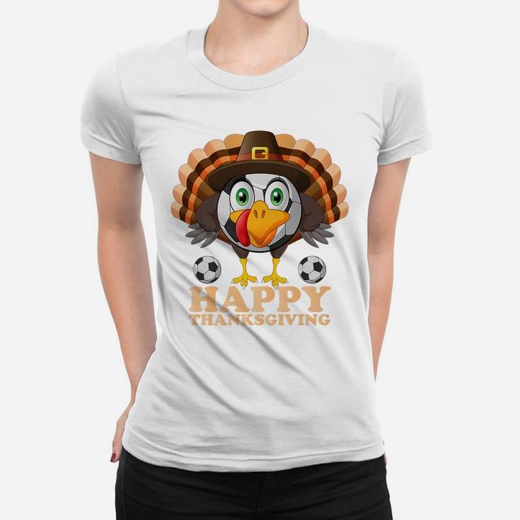 Happy Thanksgiving Boys Kids Turkey Football Soccer Ball Women T-shirt