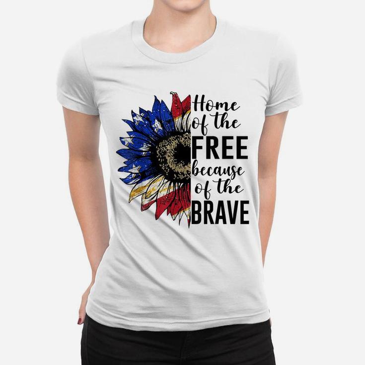 Home Of The Free Because Of The Brave Patriotic Flower Women T-shirt