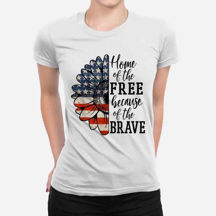 Home Of The Free Because Of The Brave Patriotic Flower Women T-shirt