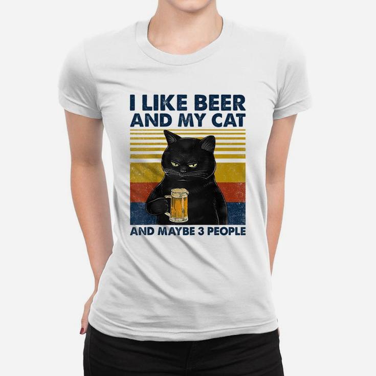 I Like Beer My Cat And Maybe 3 People Funny Cat Lovers Gift Raglan Baseball Tee Women T-shirt