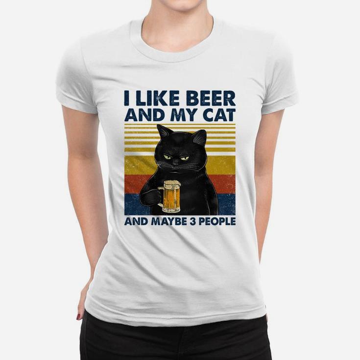 I Like Beer My Cat And Maybe 3 People Funny Cat Lovers Gift Sweatshirt Women T-shirt