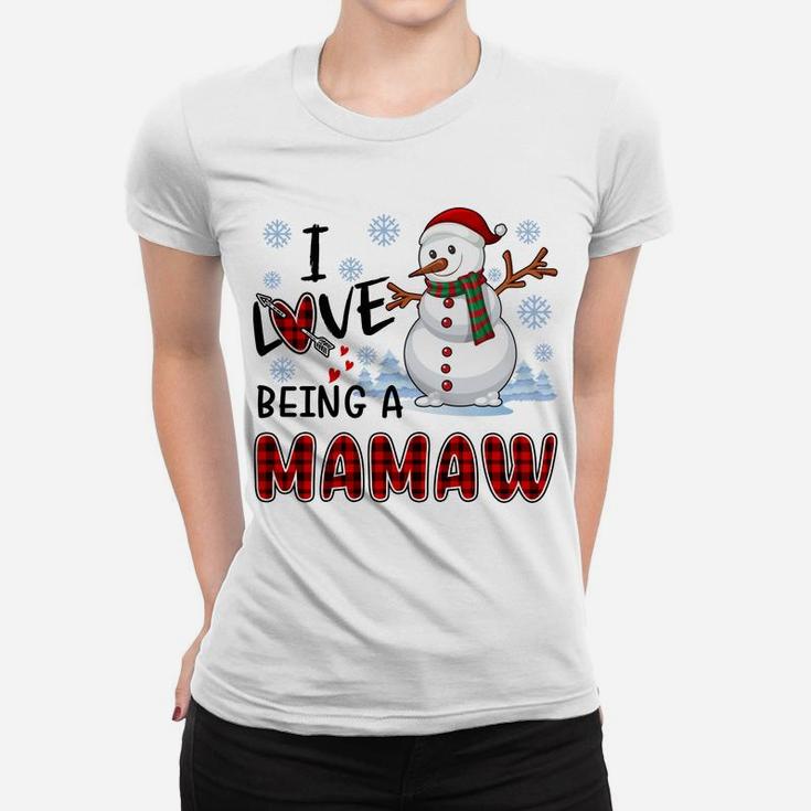 I Love Being A Mamaw Cute Hearts Snowflakes Snowman Gifts Sweatshirt Women T-shirt