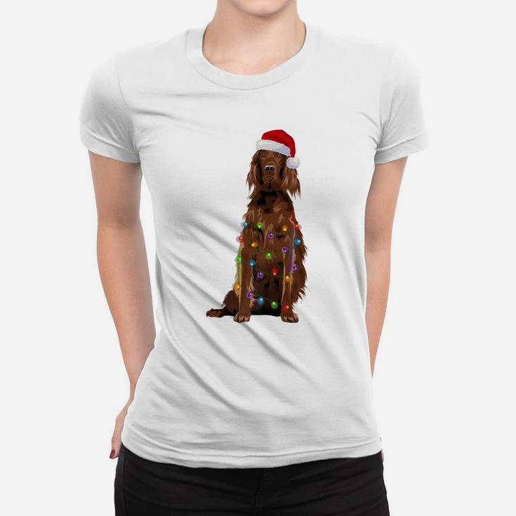 Irish Setter Christmas Lights Xmas Dog Lover Santa Hat Women T-shirt