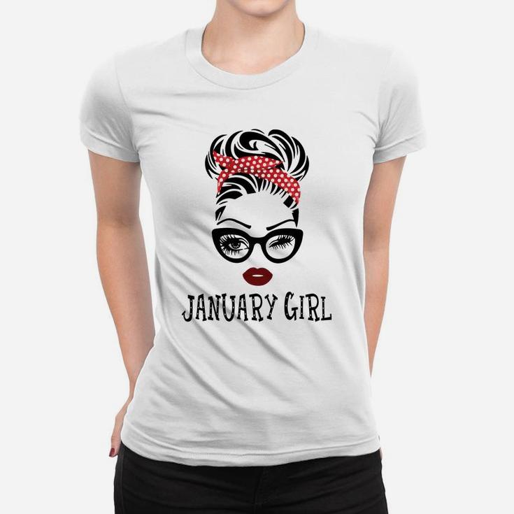 January Girl Woman Face Wink Eyes Lady Face Birthday Gifts Sweatshirt Women T-shirt