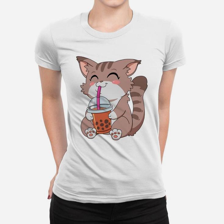 Japanese Kawaii Anime Cat Boba Tea Women T-shirt