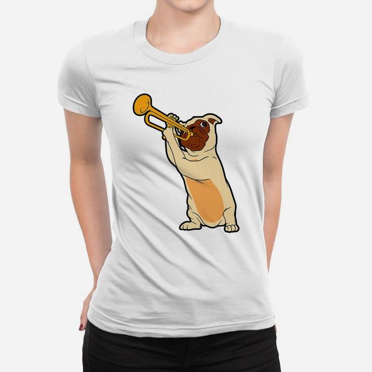 Jazz Dog Trumpet Funny Puppy Musician Cute Animal Playing Women T-shirt