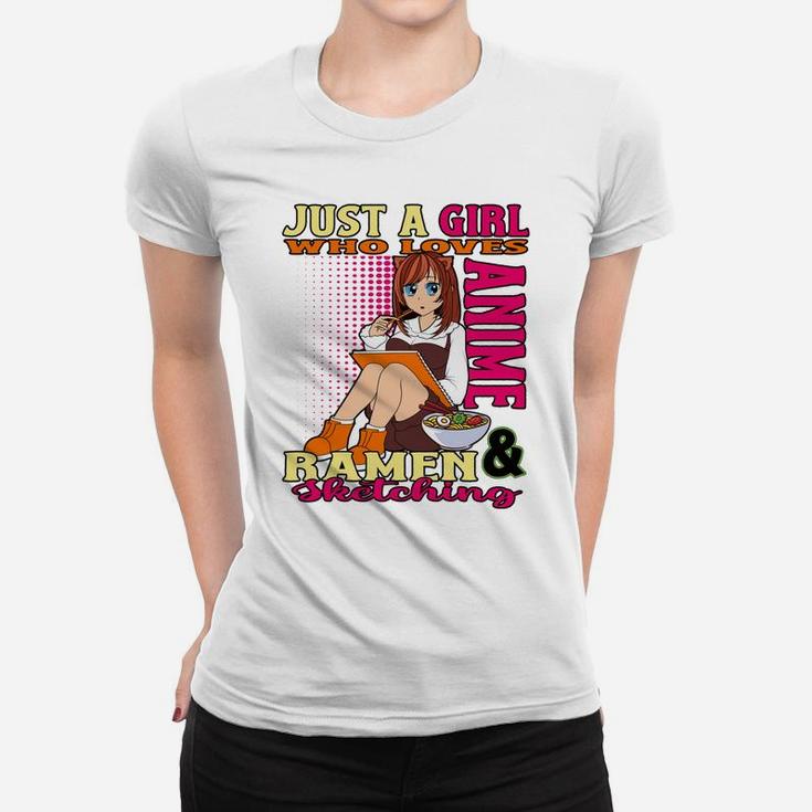 Just A Girl Who Loves Anime Ramen Sketching Teen Merchandise Women T-shirt