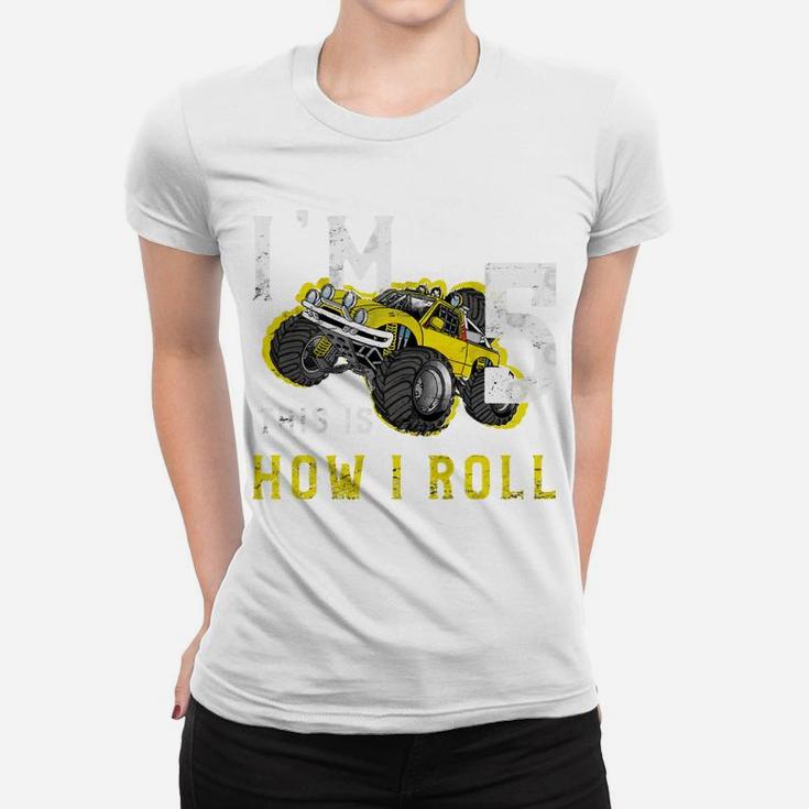Kids 5 Year Old Shirt 5Th Birthday Boy Monster Truck Car Women T-shirt