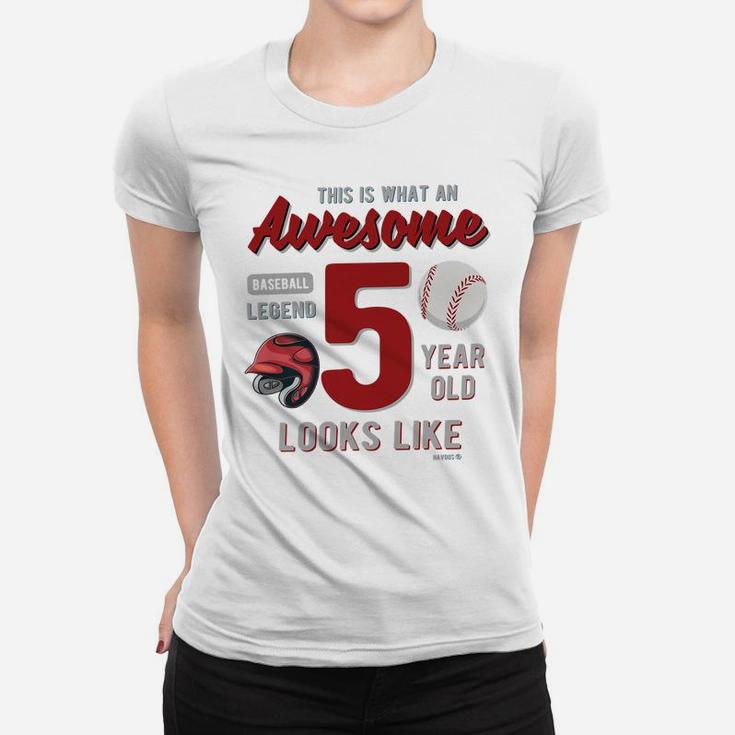 Kids 5Th Birthday Gift Awesome 5 Year Old Baseball Legend Women T-shirt