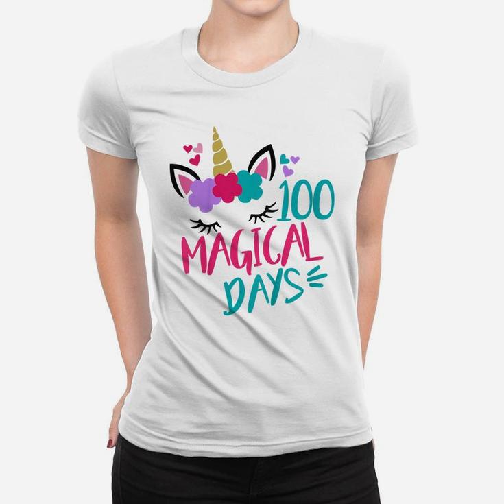 Kids Happy 100Th Day Of School Unicorn 100 Magical Days Women T-shirt