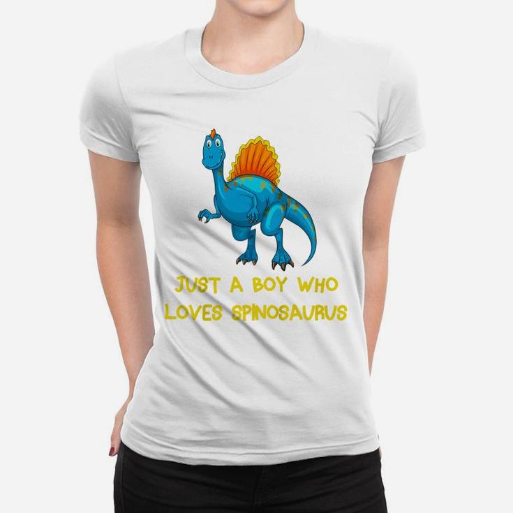 Kids Just A Boy Who Loves Spinosaurus Funny Blue Dinosaur Women T-shirt