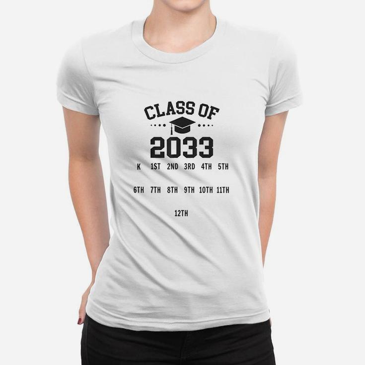 Kindergarten Class Of 2033 Grow With Me Space For Handprints Women T-shirt