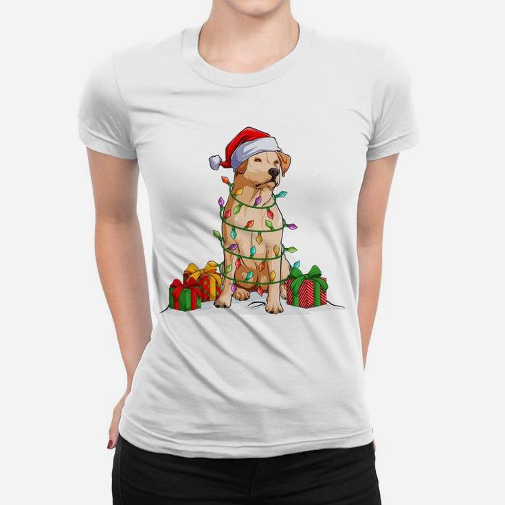 Labrador Retriever Santa Christmas Tree Lights Xmas Women T-shirt