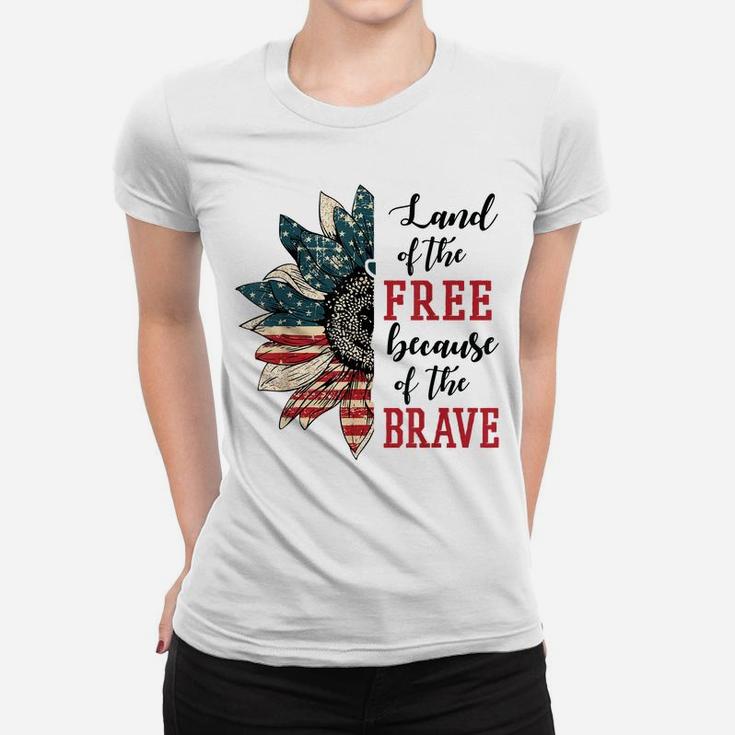 Land Of The Free Because Of The Brave Patriotic Flower Women T-shirt