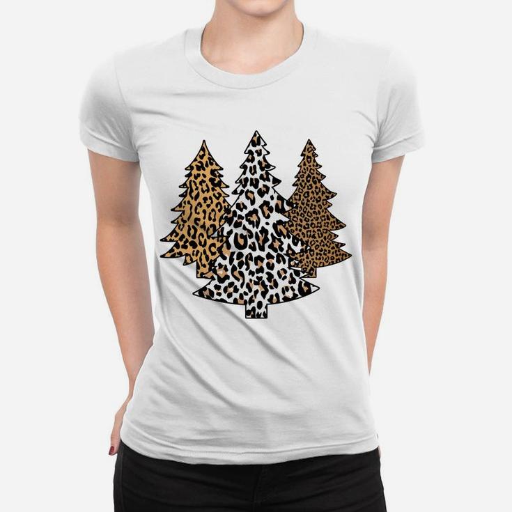 Leopard Christmas Trees Cheetah Animal Print Holiday Women T-shirt