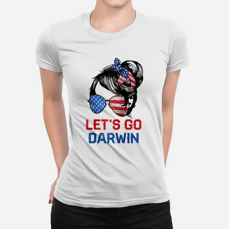 Let's Go Darwin Shirt Women Girl Lets Go Usa Flag Messy Bun Raglan Baseball Tee Women T-shirt