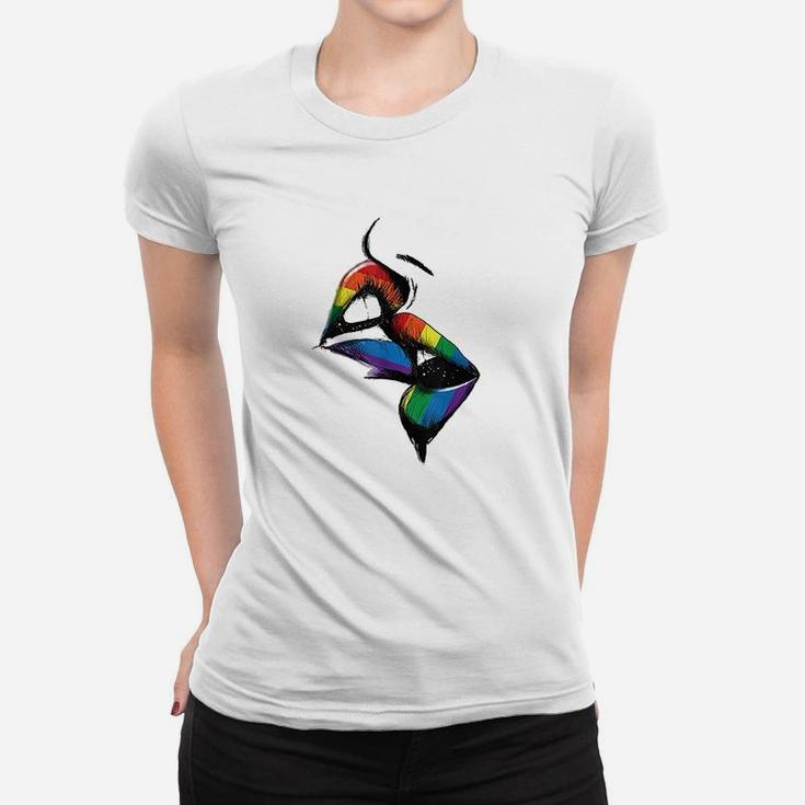 Lips Kissing Rainbow Women T-shirt