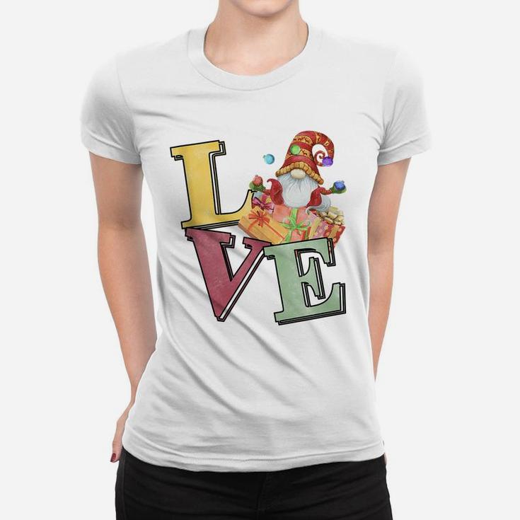 Love Christmas Gnome With Gifts Funny Xmas Pajama Nordic Elf Women T-shirt