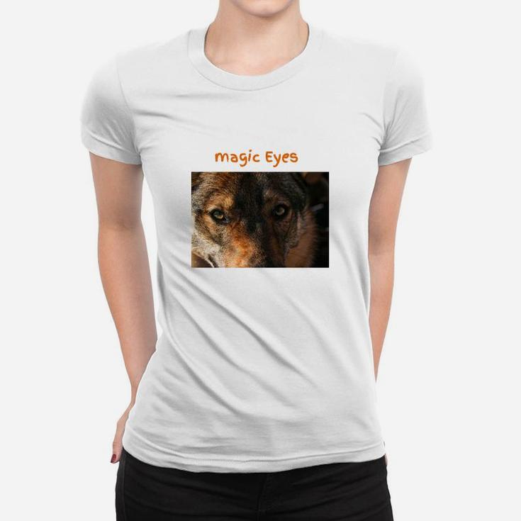 Magische Wolf Augen Design Frauen Tshirt in Weiß, Tiermotiv Mode