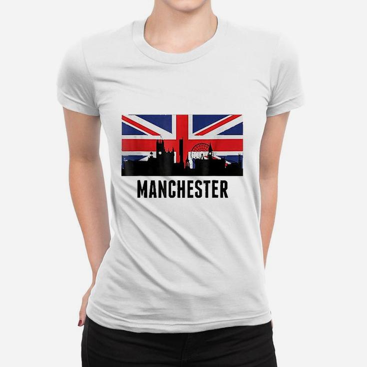 Manchester England Cityscape Skyline British Flag Women T-shirt