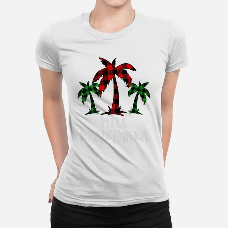 Mele Kalikimaka Palm Tree Hawaii Buffalo Plaid Christmas Pj Women T-shirt
