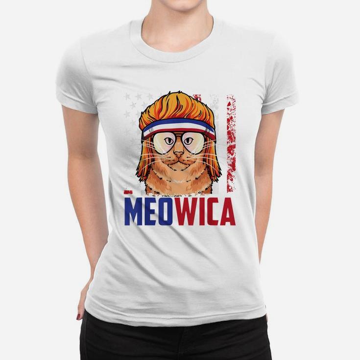 Meowica Cat Mullet American Flag Patriotic 4Th Of July Women T-shirt