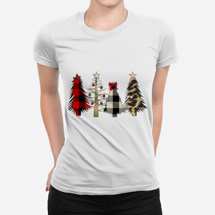 Merry Christmas Leopard And Buffalo Plaid Christmas Tree Sweatshirt Women T-shirt