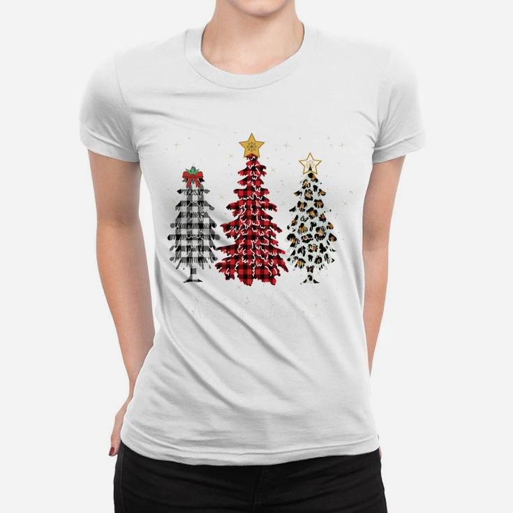 Merry Christmas Tree Leopard Plaid Printed Shirt Tshirt Women T-shirt
