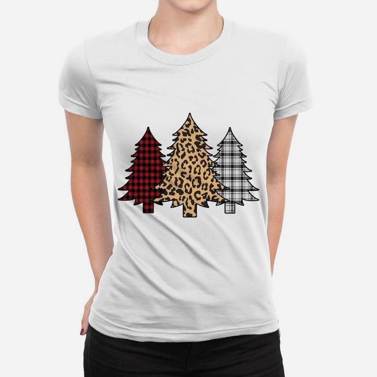 Merry Christmas Trees Leopard Buffalo Plaid Animal Print Women T-shirt
