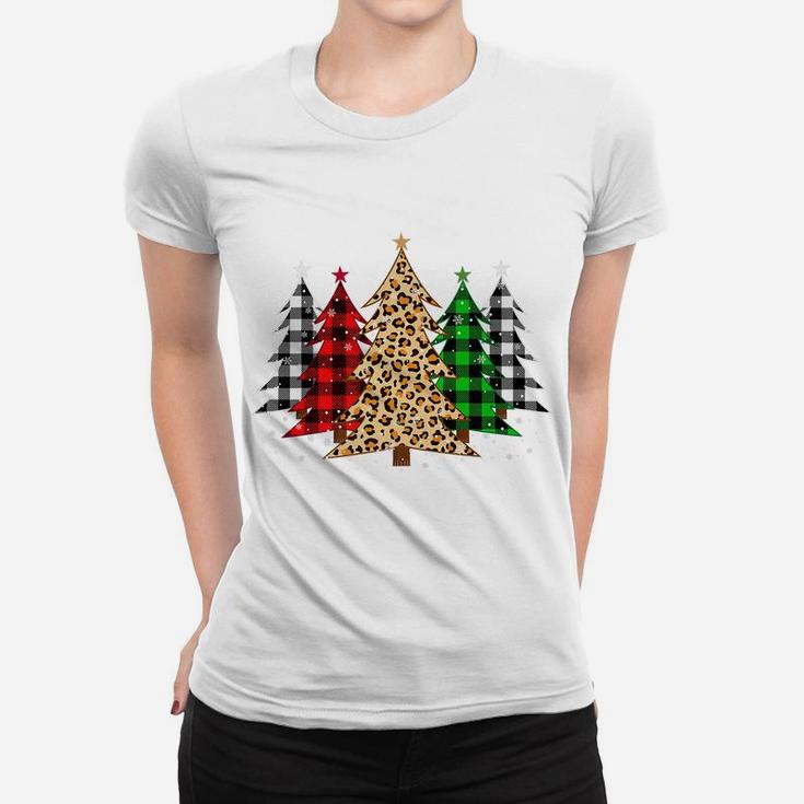 Merry Christmas Trees With Leopard & Plaid Print Women T-shirt