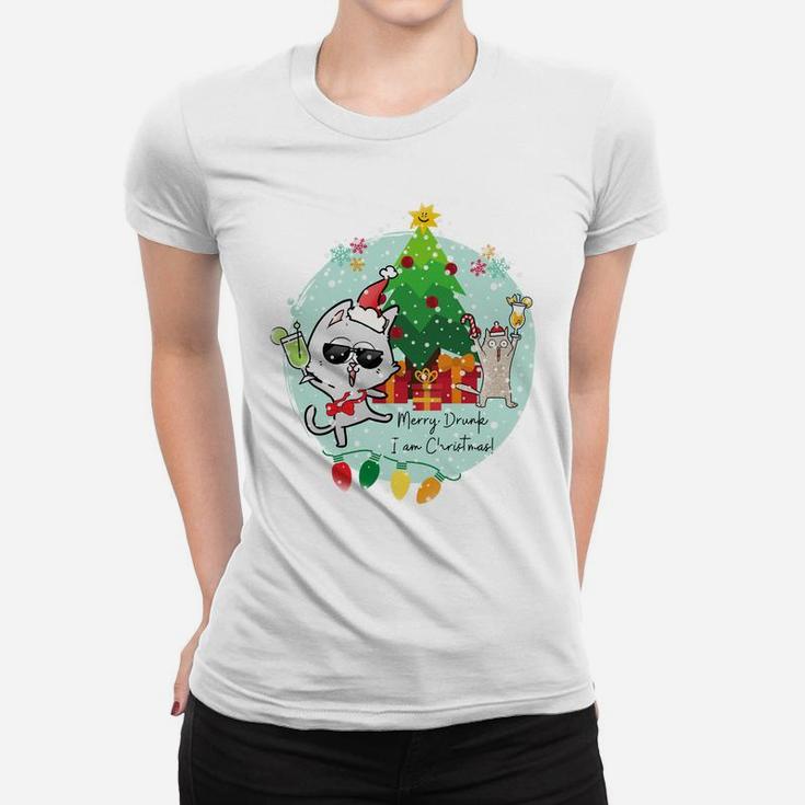 Merry Drunk I'm Christmas - Funny Drinking Cats Party Sweatshirt Women T-shirt