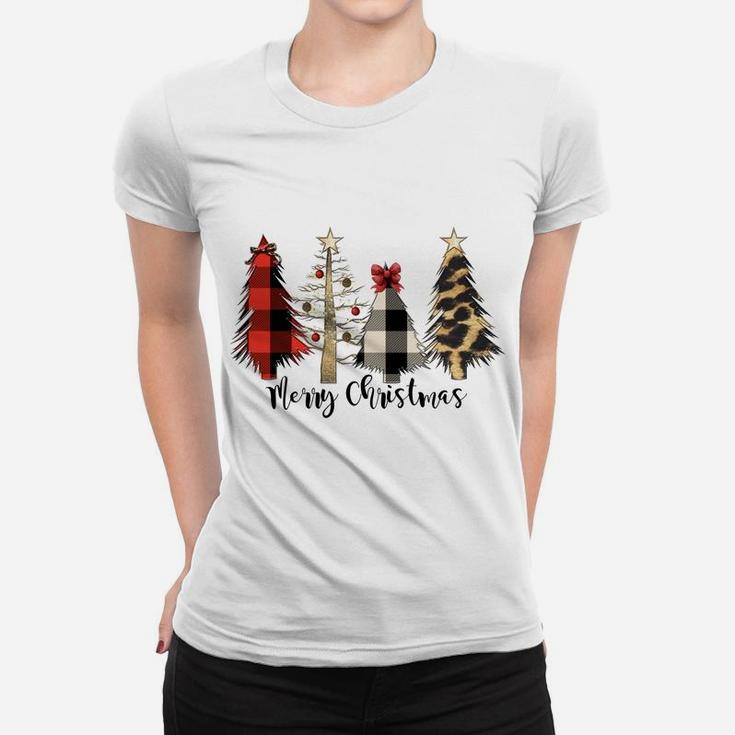 Merry Wild Farmhouse Christmas With Leopard Trees Women T-shirt