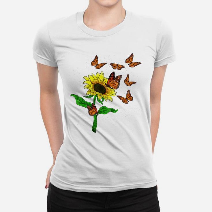 Nature Yellow Flower Blossom Butterfly Floral Sunflower Women T-shirt