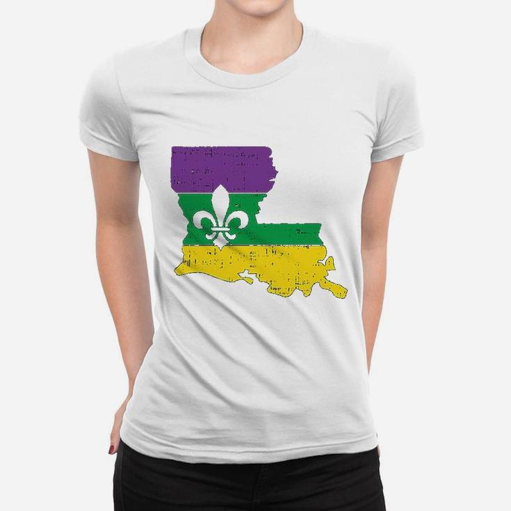 New Orleans Louisiana Map Jester Funny Mardi Gras Carnival Women T-shirt