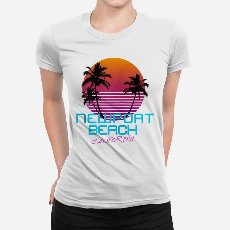 Newport Beach California Retro 80'S Sunset Zip Hoodie Women T-shirt
