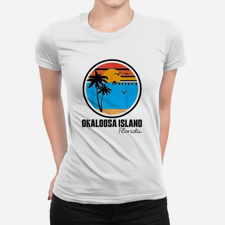 Okaloosa Island Florida Sunset Ocean Palm Tree Fishing Pier Women T-shirt