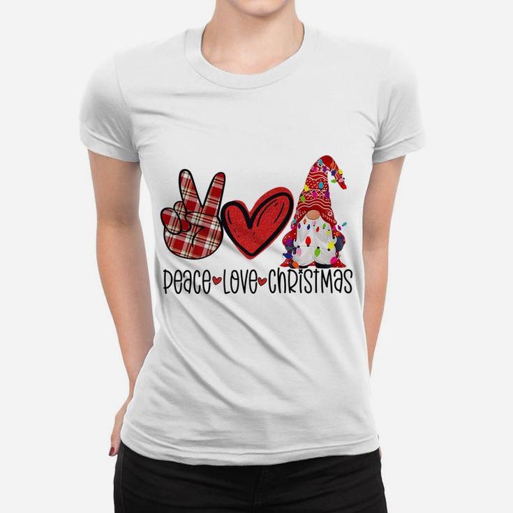 Peace Love Christmas Cute Xmas Gnome Plaids Family Pajama Women T-shirt