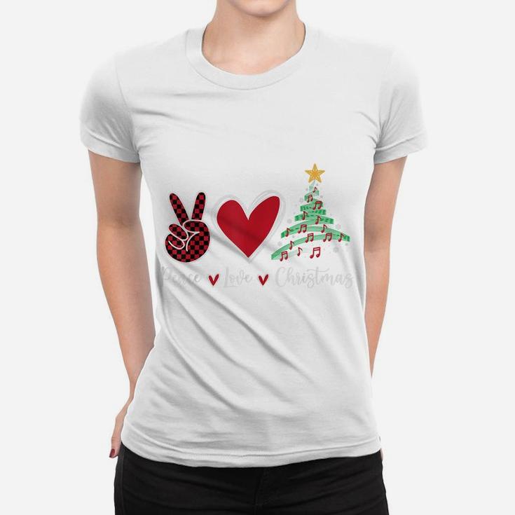 Peace Love Christmas Tshirt - Funny Christmas Music Notes Women T-shirt