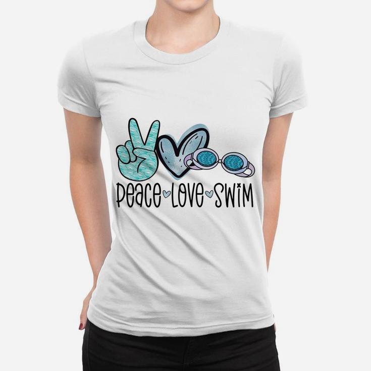 Peace Love Swim Funny Swimming Googles Swimmer Women T-shirt