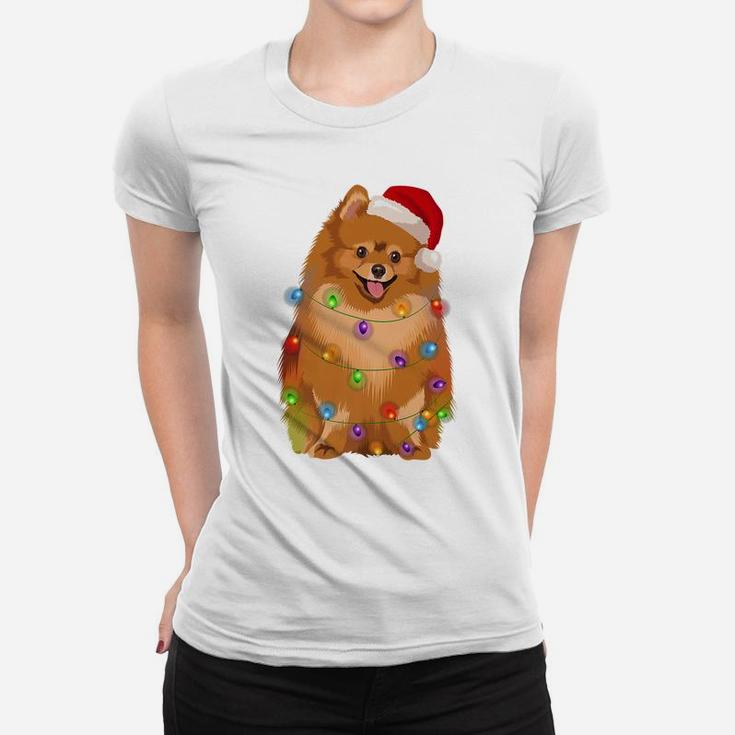 Pomeranian Christmas Lights Xmas Pom Dog Lover Women T-shirt